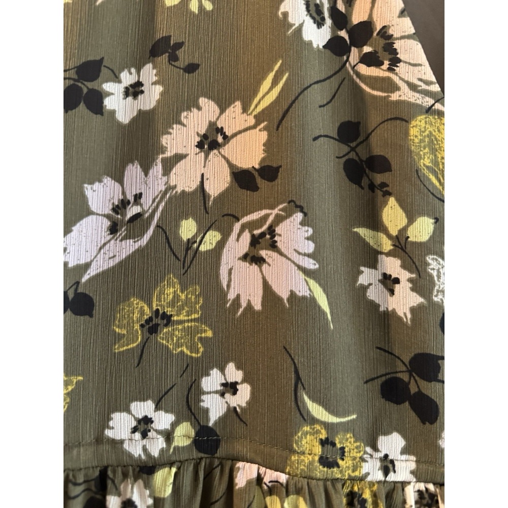 Madewell Floral Midi Dress Olive Green Tiered Long Sleeve Boho Size L - Picture 3 of 6